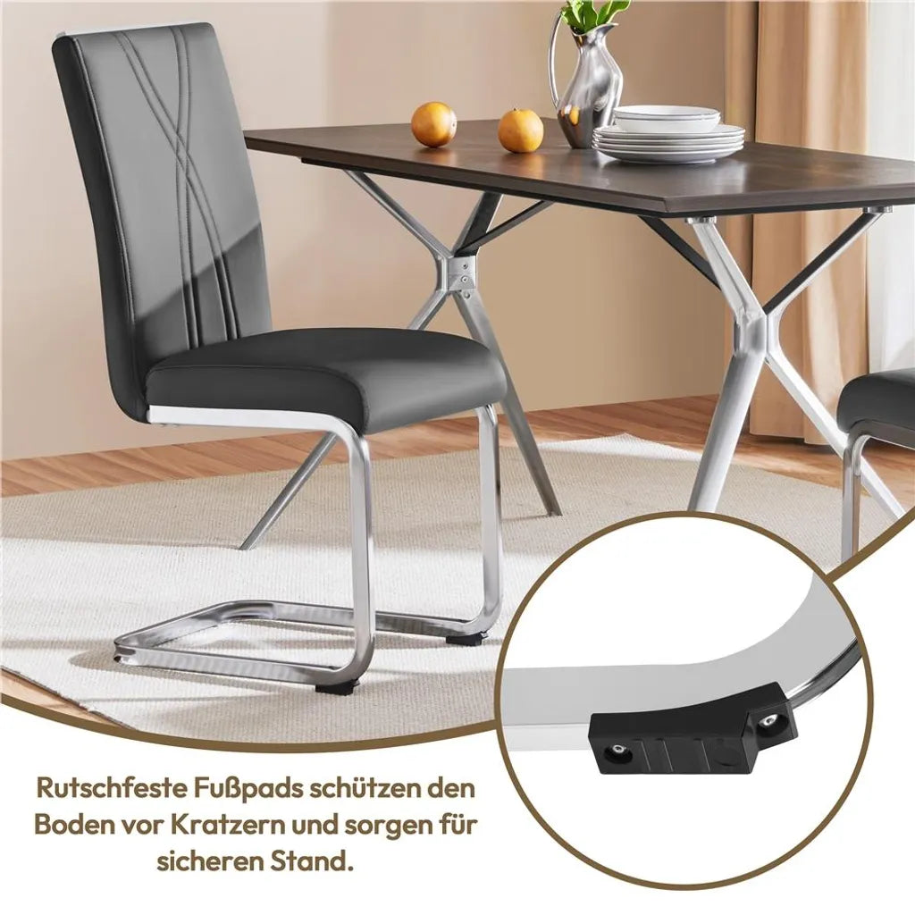 Yaheetech Set van 2 Eetkamerstoelen 59 x 40,5 x 98,5 cm - Donkergrijs - Kunstleren Cantilever Stoelen