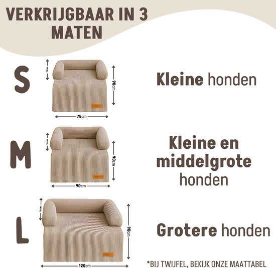 By Cee Cee Origineel Hondendeken Bank – Hondenkleed Bank - Hondenmand - Premium - Volledig Afritsbaar - Ribstof - Mokka Taupe - 120x90 - Maat L
