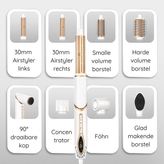 Sansbeauté® 7-in-1 Airstyler - Multistyler - Fohnborstel Kort Haar - Haarstyler - Haardroger - Föhnborstel - Warmteborstel - Krulborstel - Krultang - Stijlborstel - Coldshot - Roterende Kabel