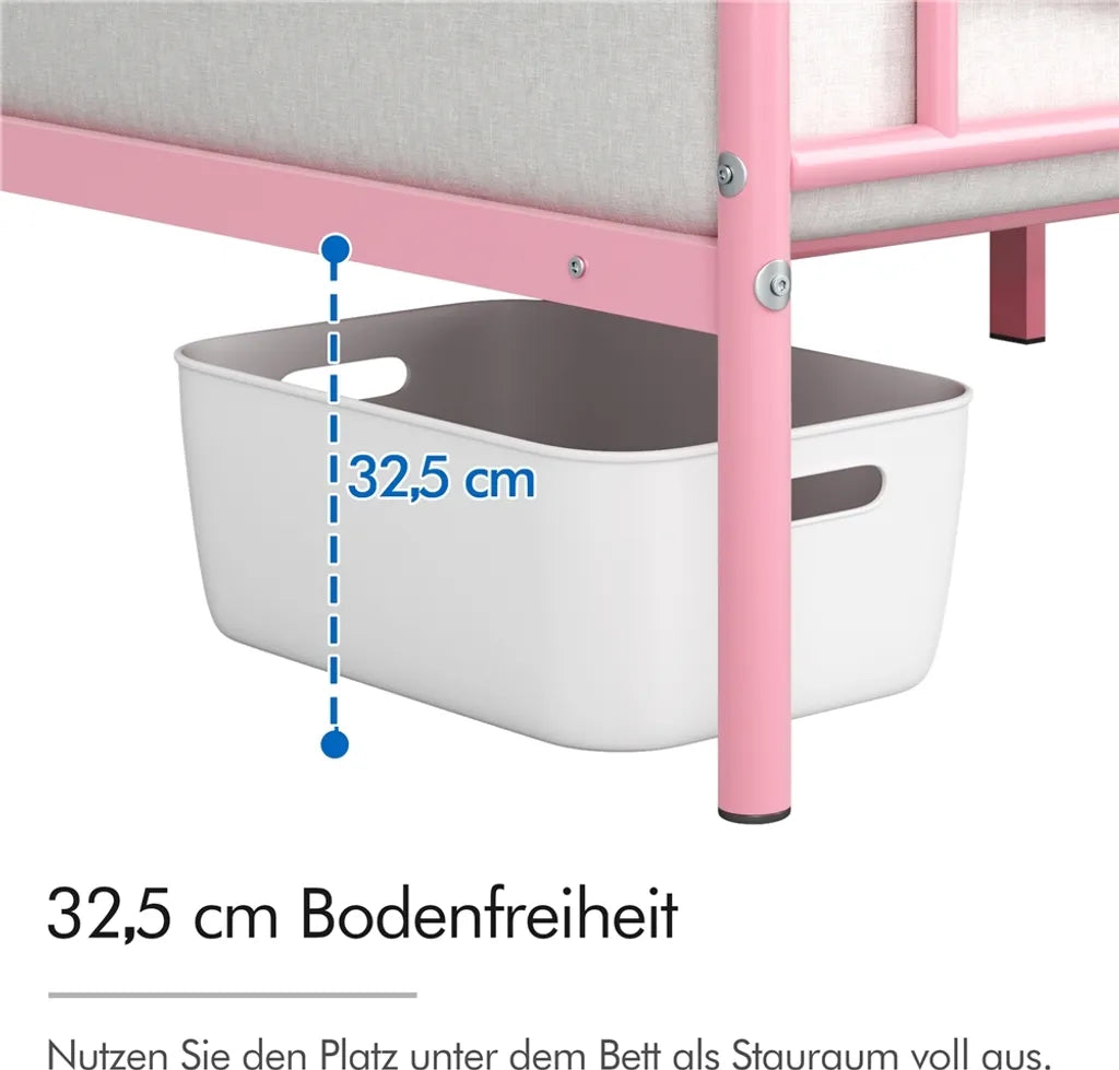 Yaheetech Metalen Bedframe 90 x 190 cm - Lichtroze - Eenpersoonsbed met Wolkenpatroon Hoofdbord