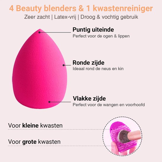 Bestope Make up Kwasten set met Beauty blenders 16 delig - Brush set - Kwasten reiniger - Borstels - Rosé Goud