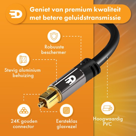 Drivv. Premium Toslink Optische Kabel - Optische Audiokabel - Soundbar - Male to Male - 2 meter - Zwart
