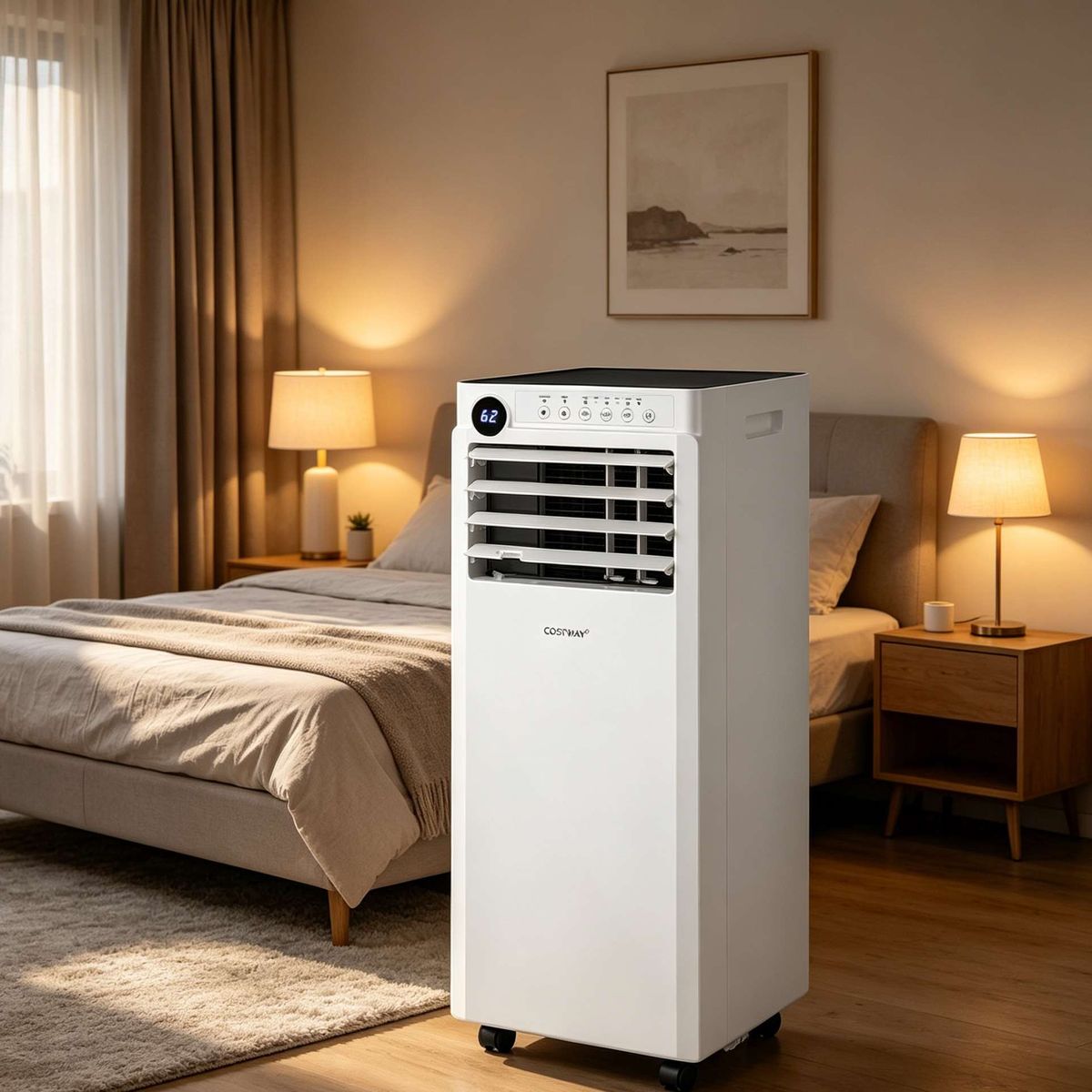 Coast Mobiele Airconditioner - 4-in-1 luchtkoeler met ontvochtiger en ventilator - slaapstand - wit en zwart - 30 x 29 x 69 cm