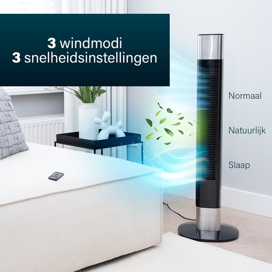 Slimme Torenventilator – Bladloos – Met App & Afstandsbediening – Timer – Energiezuinig – Princess 358280 – Zwart