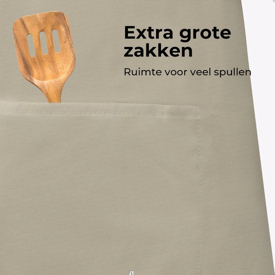 Keukenschort - Water- en vuilafstotend - Professioneel Kookschort - Schort voor Dames en Heren - Horeca Sloof - Unisex - Verstelbare Gesp - Extra Grote Vakken - Zandkleurig