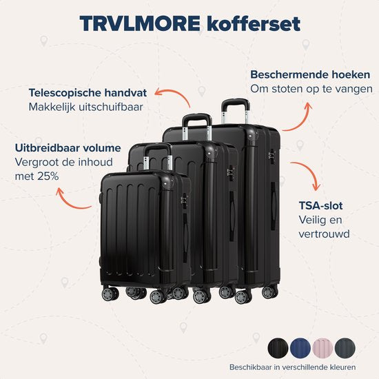TRVLMORE - Kofferset - Zwart - 38L x75L x115L
