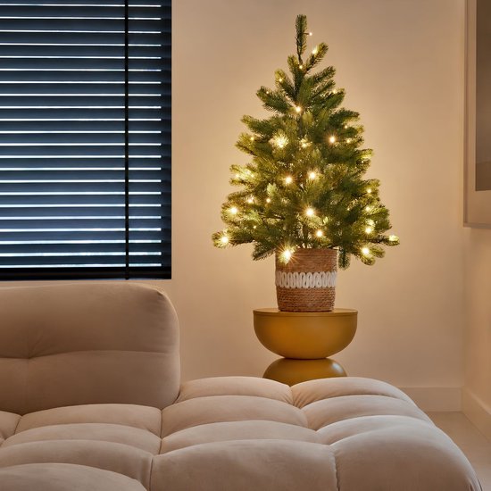 Black Box Trees Nagoya Kunstkerstboom met Verlichting - Kunstboom H90 x D42 cm - Kunst Kerstboom in Kunststof Pot - Kerstdecoratie voor Binnen - met Batterij en Timer - 175 Tips - Groen