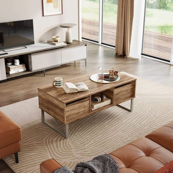 Niceey Salontafel met Lade - Koffietafel - Bijzettafel - Opbergruimte - 104 x 49.5 x 39.5 cm - Hout