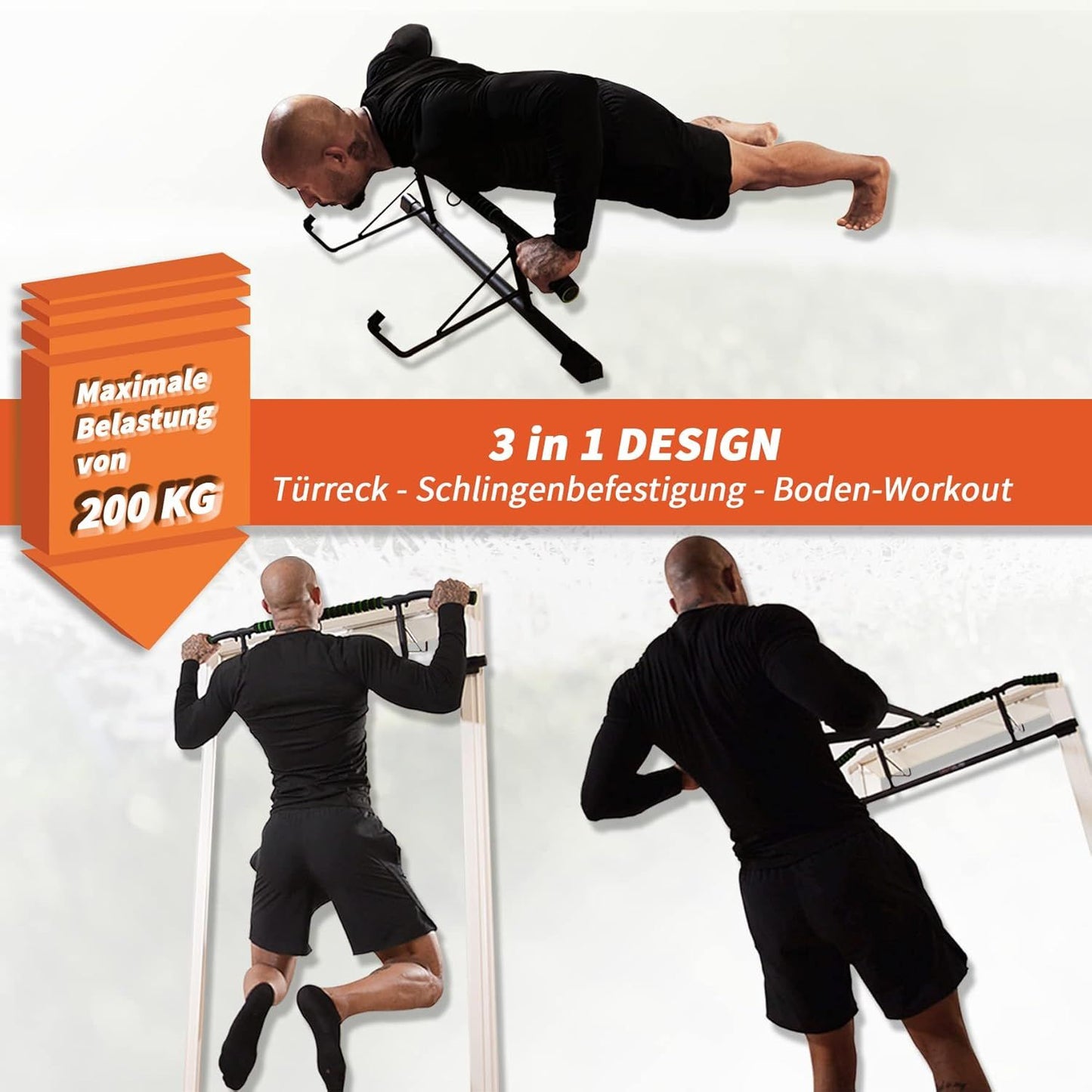DH FitLife Optrekstang voor Deur - Schroefloze Pull-Up Bar met Slingtrainer - Zwart/Groen - 70-92 cm