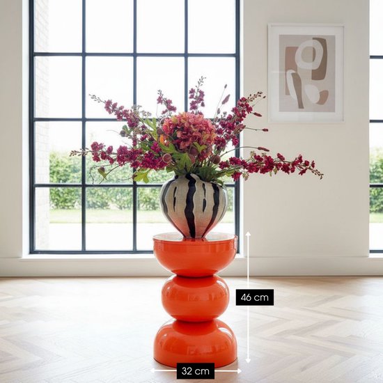Mica Decorations Luna Tafel - Bijzettafel met Open Rond Design van Stevig IJzer - Salontafel Minimalistisch Voor Binnen - Nachtkastje Voor Kleine Ruimtes - H46 x Ø32 cm - Oranje