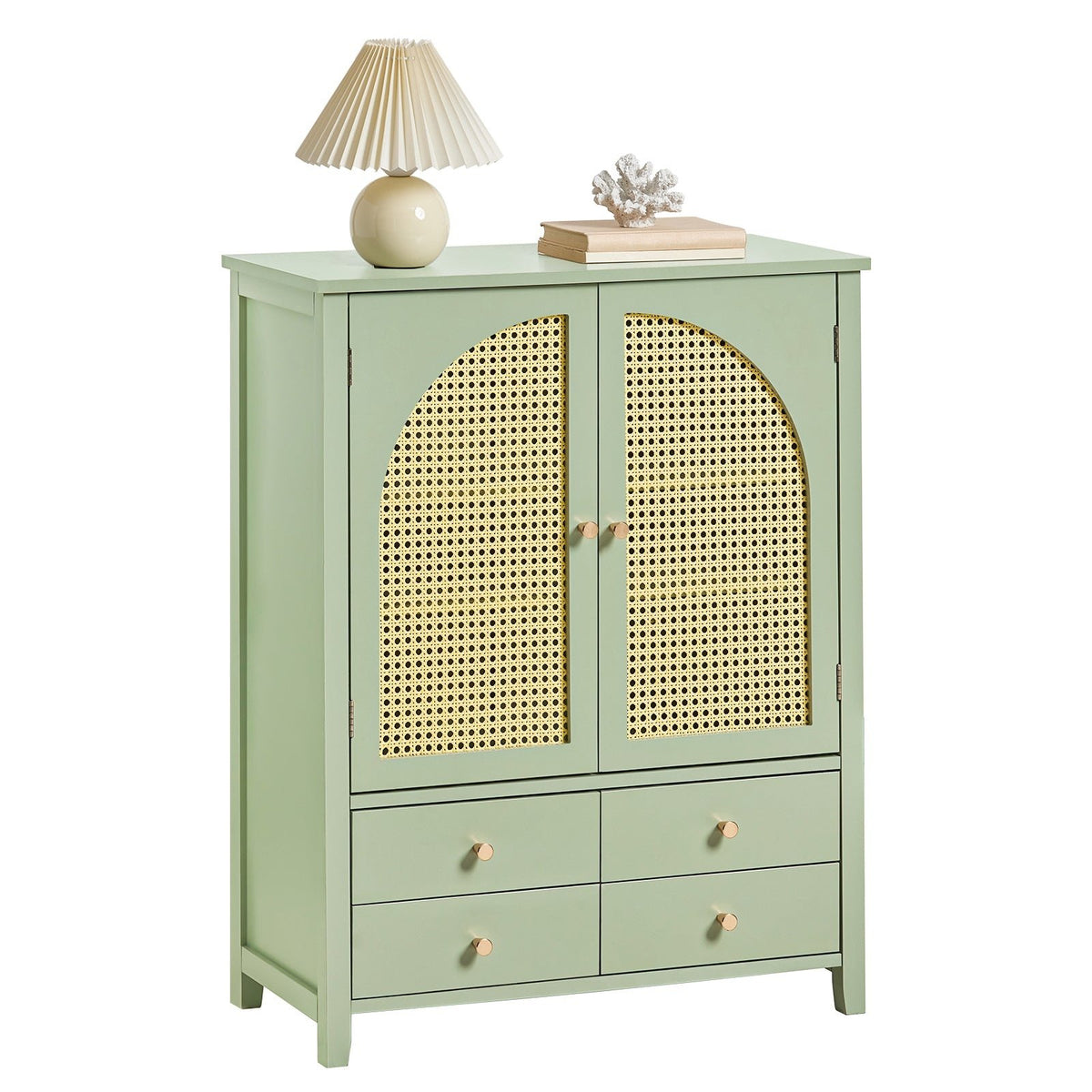 SoBuy® FSB72-GR Schoenenkast - Met 4 Lades En 2 Deuren In Ploy Rattan - 70 x 34 x 90 cm