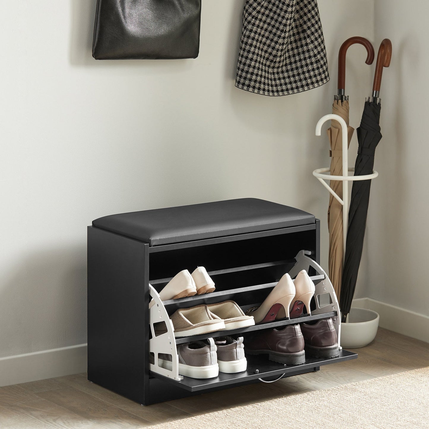SoBuy Schoenenbank met Zitvlak - 1 Klep - 60 x 30 x 47 cm - Zwart