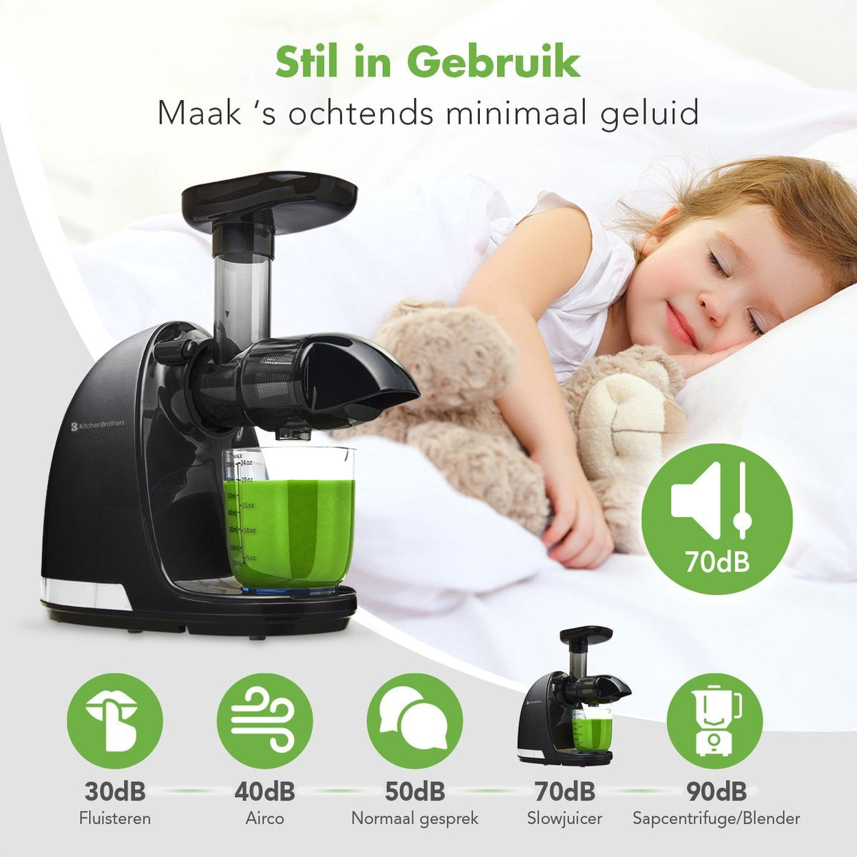 KitchenBrothers Slowjuicer - Juicer - Groenten en Fruitpers - 700ml - Zwart