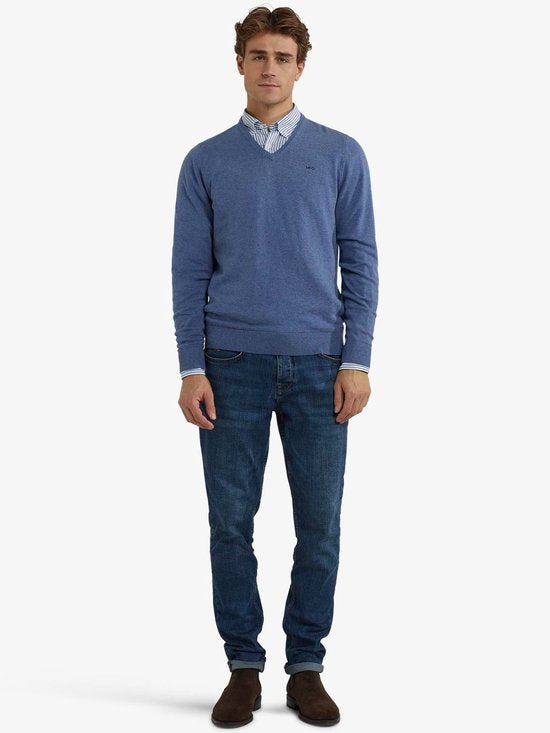 McGregor Trui Merinowol V-Hals Vintage Blauw - Maat 3XL - Heren - Pullovers