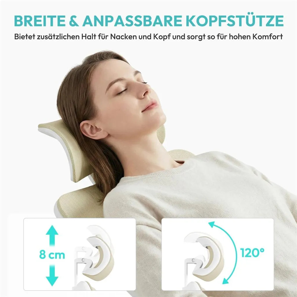Yaheetech Ergonomische Bureaustoel met Verstelbare Hoofdsteun en Lendensteun - Beige - 70 x 59 x 115-125 cm