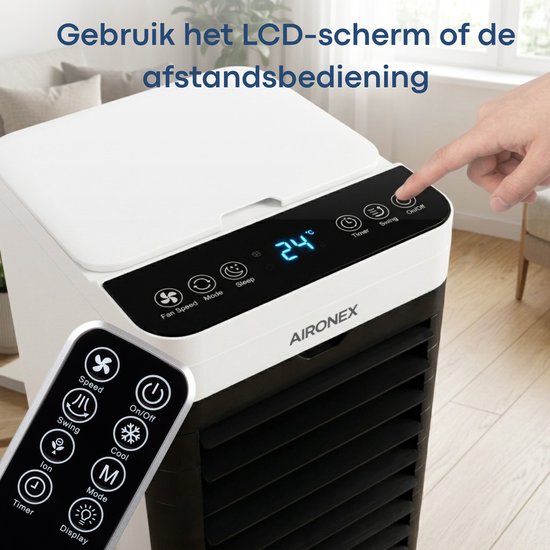 Aironex Aircooler / Luchtkoeler – Met Koelelementen, 5L Watertank, Afstandsbediening, Timer & LED Display – Voor Verfrissende Verkoeling - Geen Mobiele Airco, Maar Effectief Alternatief Zonder Slang