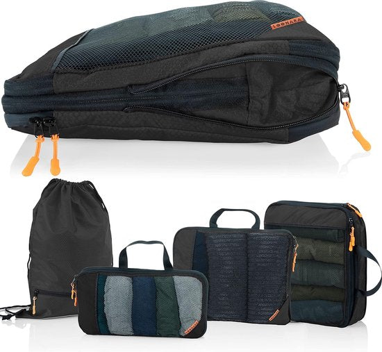 Packing Cubes met compressie voor koffer en rugzak incl. draagzak, zwart