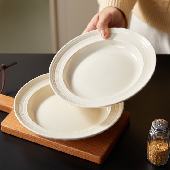 Set van 4 bordenset (Ø20,4cm / 8inch), Ontbijtborden, Pastaborden, serviesset 4 persoons, Geschikt voor restaurants, Horeca, Feest, familiefeesten, banketten en picknicks, Magnetron-vaatwasserbestendig, Keramiek