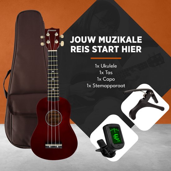 Finesse Ukelele - Starterset - 21" - Ukulele - Kind - Muziekinstrument - Bordeaux