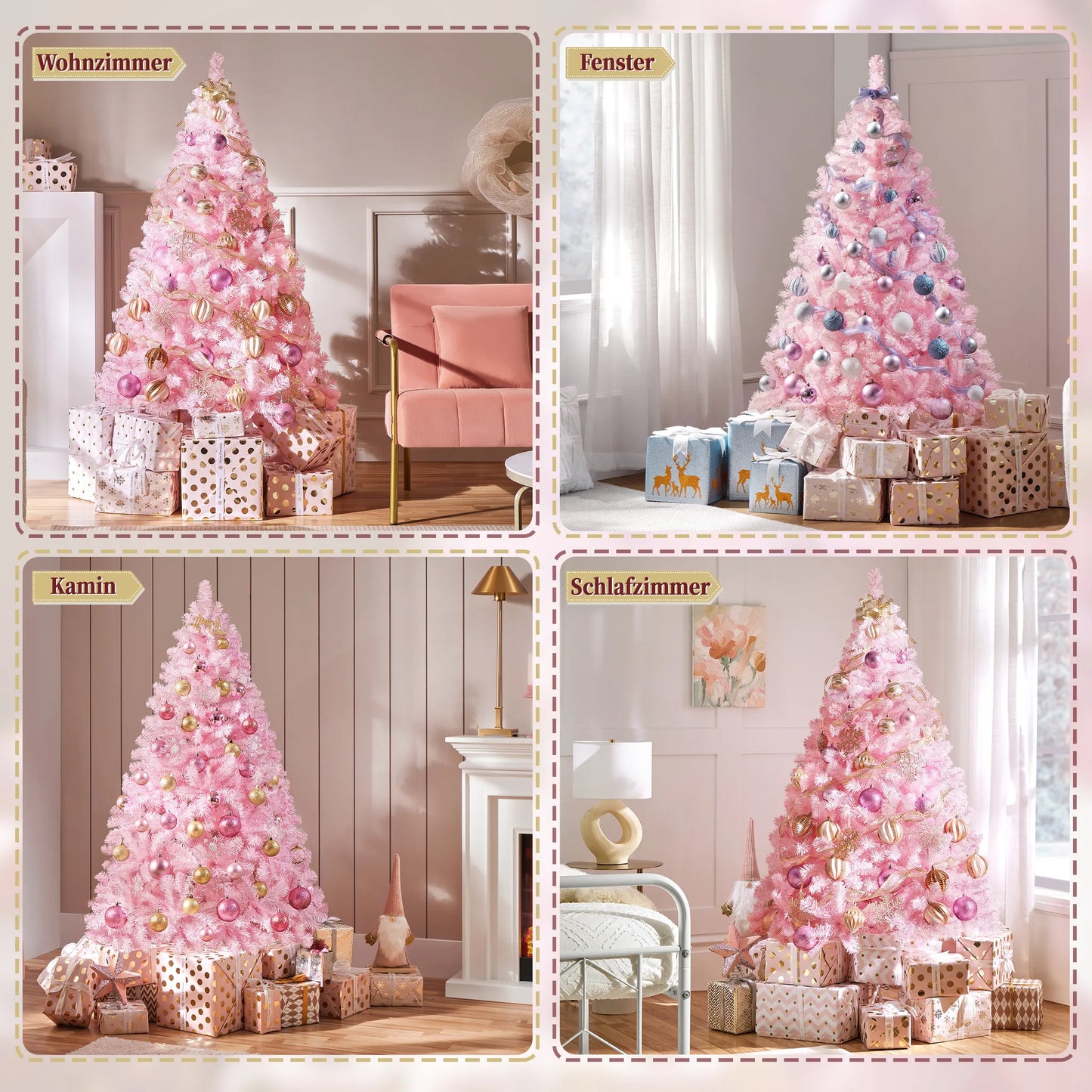 Yaheetech Kunstkerstboom Roze – 110 x 110 x 183 cm – Voorzien Van 598 Takpunten En Inklapbare Metalen Voet En Beschermende Gummikappen – Voor Woonkamer En Feestdagen – Roze PVC En Metaal