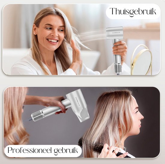 Sansbeauté® Föhn met Diffuser – Krullen – 110.000RPM - Ionische Haardroger met Borstel - 3 Standen - 3 Opzetstukken – Reisföhn - Coolshot – Haarföhn met Diffuser – Hair Dryer - 2000W - EssentiaPRO®