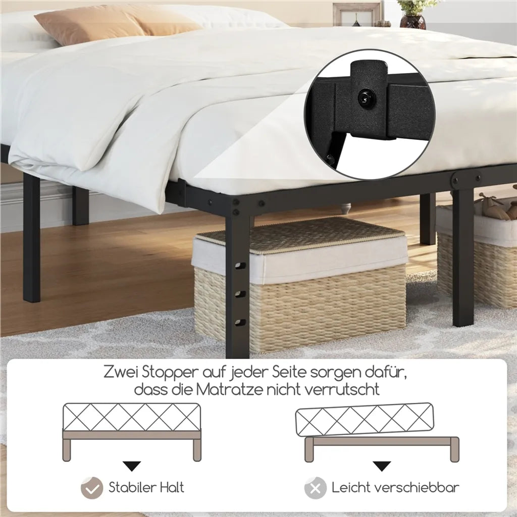 Yaheetech Bedframe Zwart – Metalen Bed 140 x 200 cm – 37,5 cm Opbergruimte