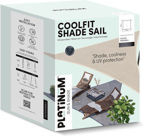 Platinum Sun & Shade - Coolfit - Schaduwdoek – Vierkant - 500x500cm – Zwart – 5 jaar garantie - 95% UV protectie – Sterk geweven 285 g/m² - Hoge kleurechtheid