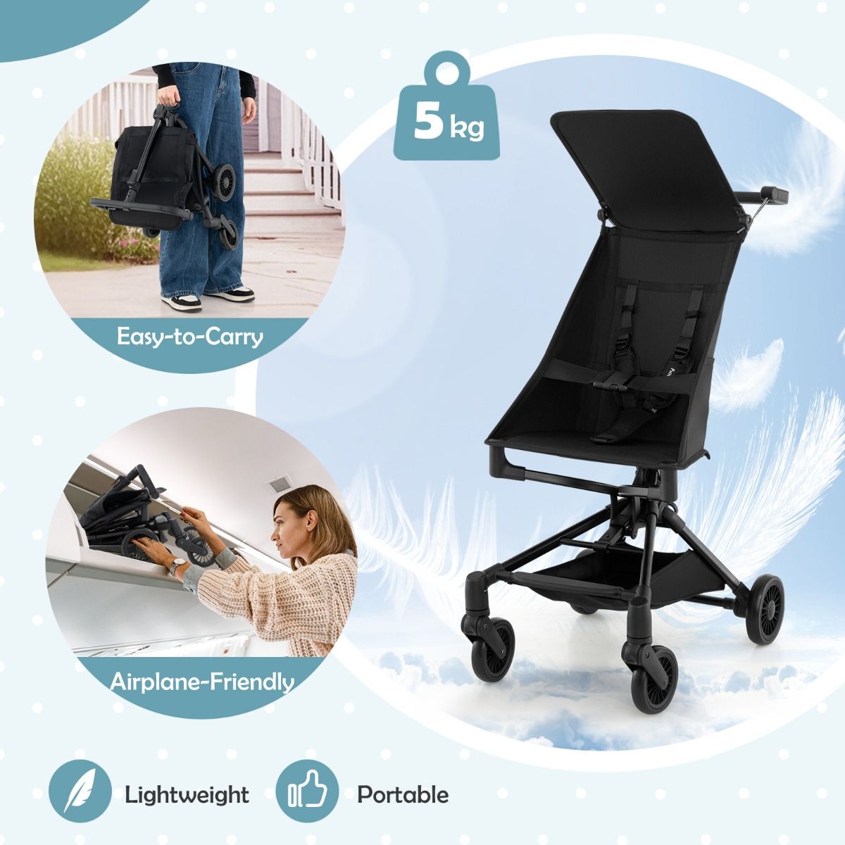 Coast Kinderwagen - Opvouwbaar en lichtgewicht - All-terrain wielen - Zwart
