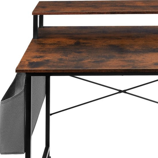 tectake® - Bureau Everett - 80 cm breed - met plank en organizer - computertafel - donkerbruin - 404662