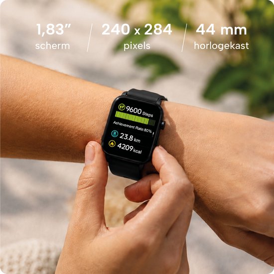 Smartwatch voor Dames en Heren - Stappenteller, Bloeddrukmeter en Hartslagmeter - Sporthorloge - Spatwaterdicht – Zwart - BREND BR-2223