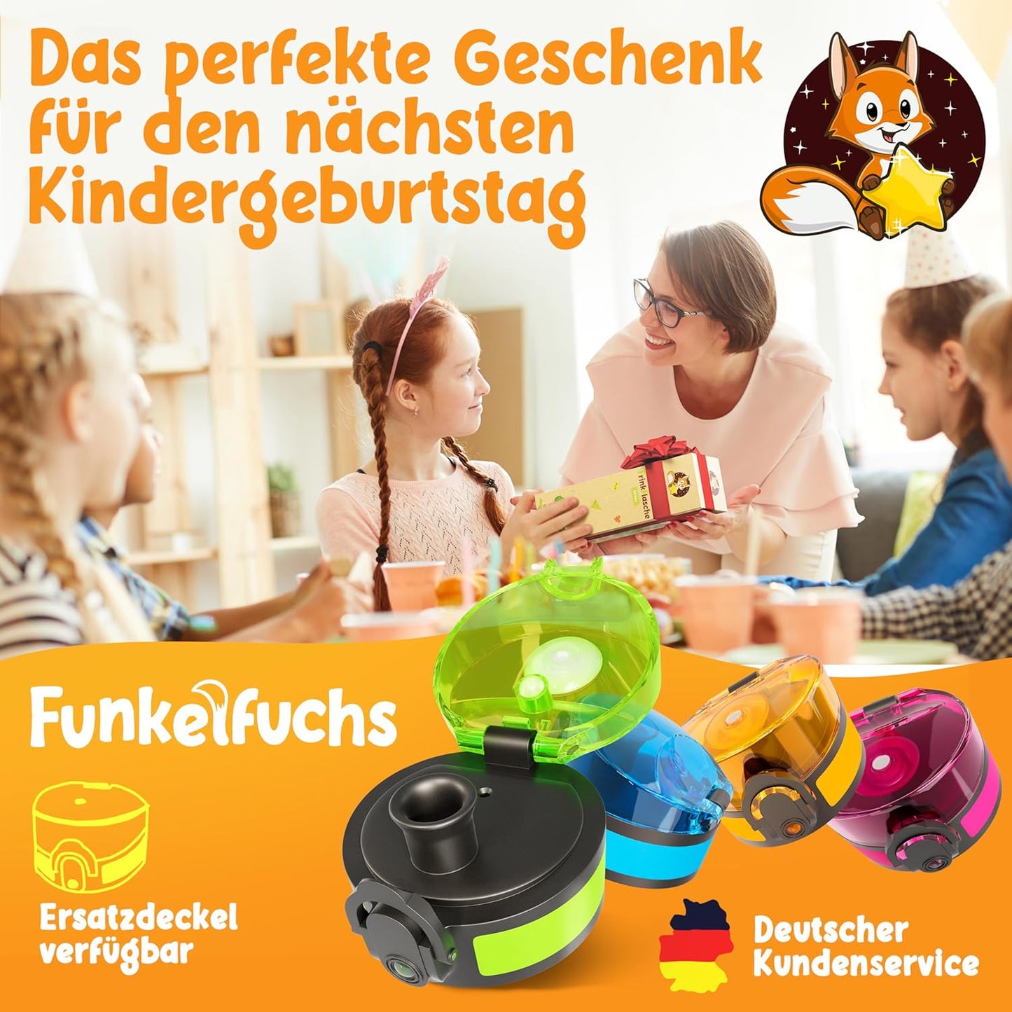 Funkelfuchs® - Drinkfles voor kinderen - 500ml, groen - koolzuurhoudend - 100% lekvrij - waterfles vaatwasmachinebestendig - voor kleuterschool, school, sport