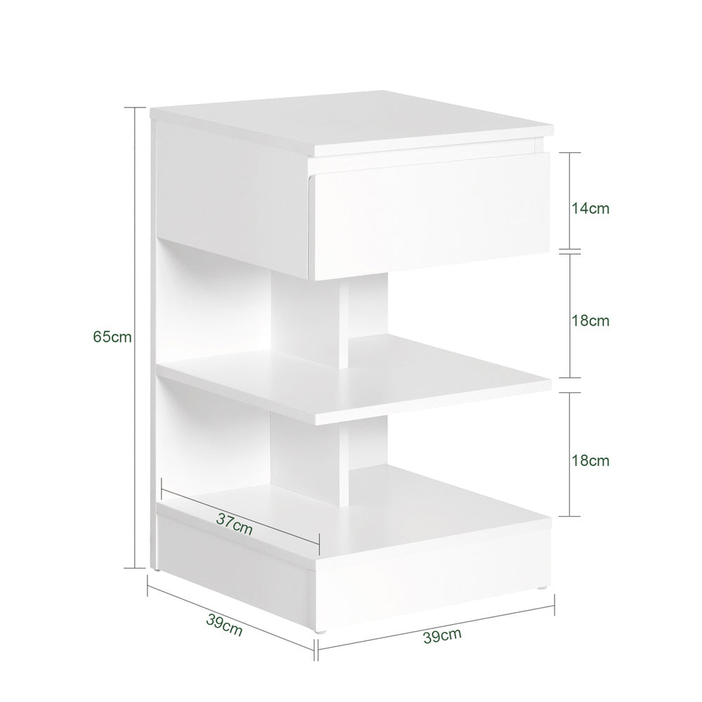 SoBuy Bijzetkastje - Salontafel met 1 uitschuifbare lade - Max. 60KG - 39 x 39 x 65 cm - Wit