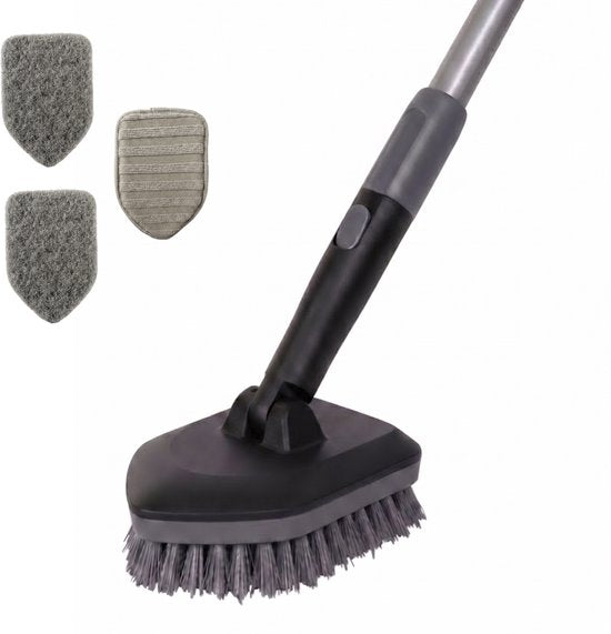 CLEANLY Schrobber met Steel 3 in 1 set - Schoonmaakborstel - Schuurborstel - Schrobber met Steel - Schrobborstel - Luiwagen - Verstelbaar 118-150cm - Zwart, Grijs