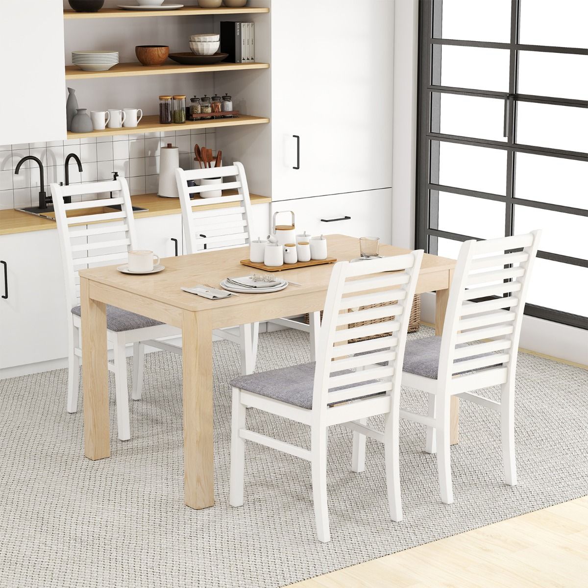 Coast Eetkamerstoelen Set van 2 - zonder armleuningen - gestoffeerde zitting - wit en grijs