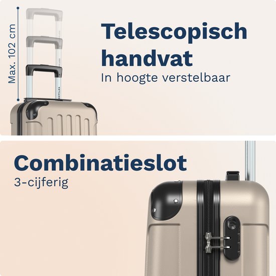 TRVLMORE Handbagagekoffer - 40x30x20 cm - Underseater - 24L - Cijferslot - 4 Wielen - Champagne