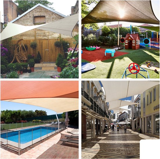 Perel Schaduwdoek, waterdoorlatend, luchtdoorlatend, 3.6 x 3.6 m, 180 g/m², HDPE, vierkant, champagne