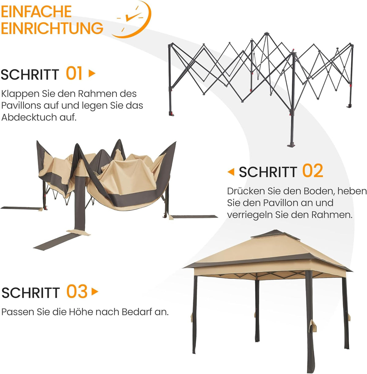 Yaheetech Pop-up Paviljoen 3,3 × 3,3 m met 4 Mesh Zijwanden en Draagtas Khaki/Bruin