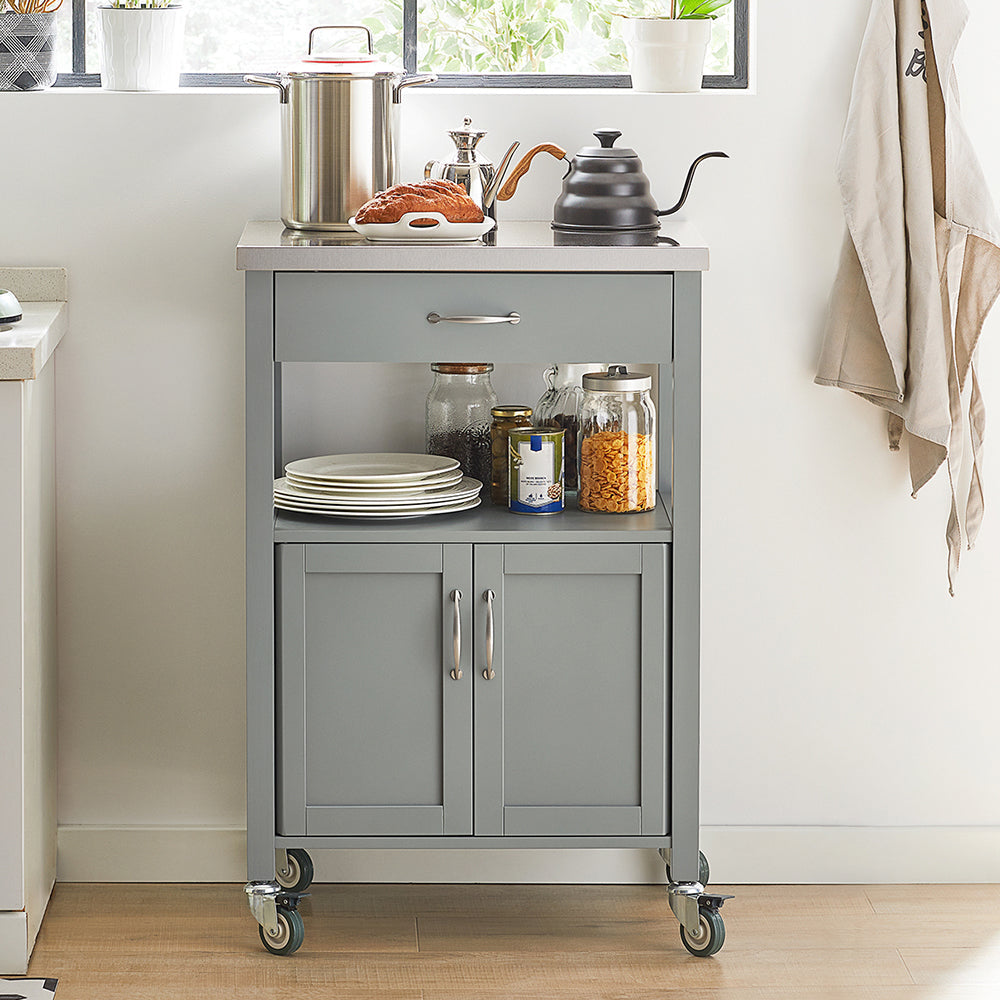 SoBuy Keukenwagen met 1 lade en 2 deuren - Max. 30KG - 60 x 44 x 92 cm - Grijs