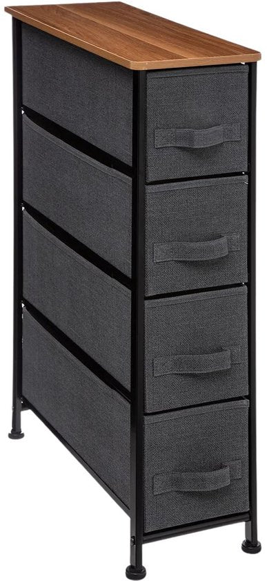 5Five Opbergmandkastje/badkamerkast - 4x manden - 20 x 48 x 77 cm - metaal/hout/stof - donkergrijs