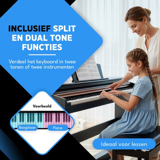 Finesse Digitale Piano - 88 Gewogen Toetsen - met Frame, Pedalen & Kruk - Keyboard Piano - Elektrische Piano - Volwassene & Kind