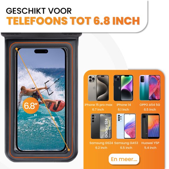 Drivv. Waterdicht Telefoonhoesje – Drijvend - Dubbele Klipsluiting - Tot 6.8 inch – Onderwater Hoesje telefoon - Zwart