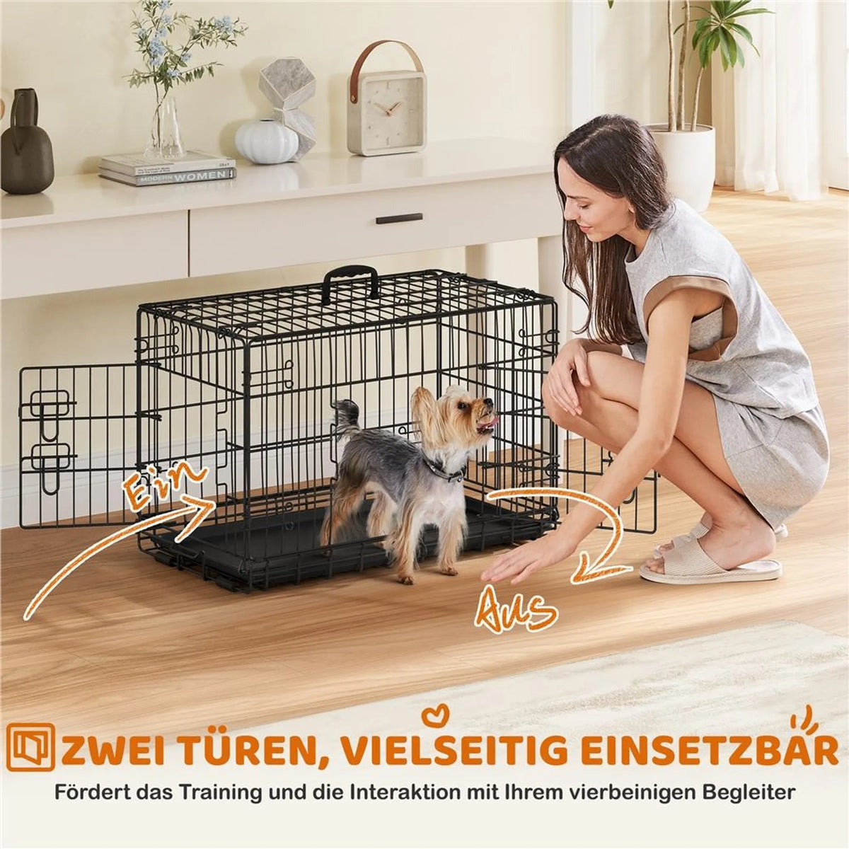 Yaheetech Hondenbench Opvouwbaar – 76 x 45 x 51 cm – Voorzien Van Tussenschot En Uitneembare Bodemplaat En Dubbele Deur – Voor Kleine Honden – Zwart Metaal En Kunststof