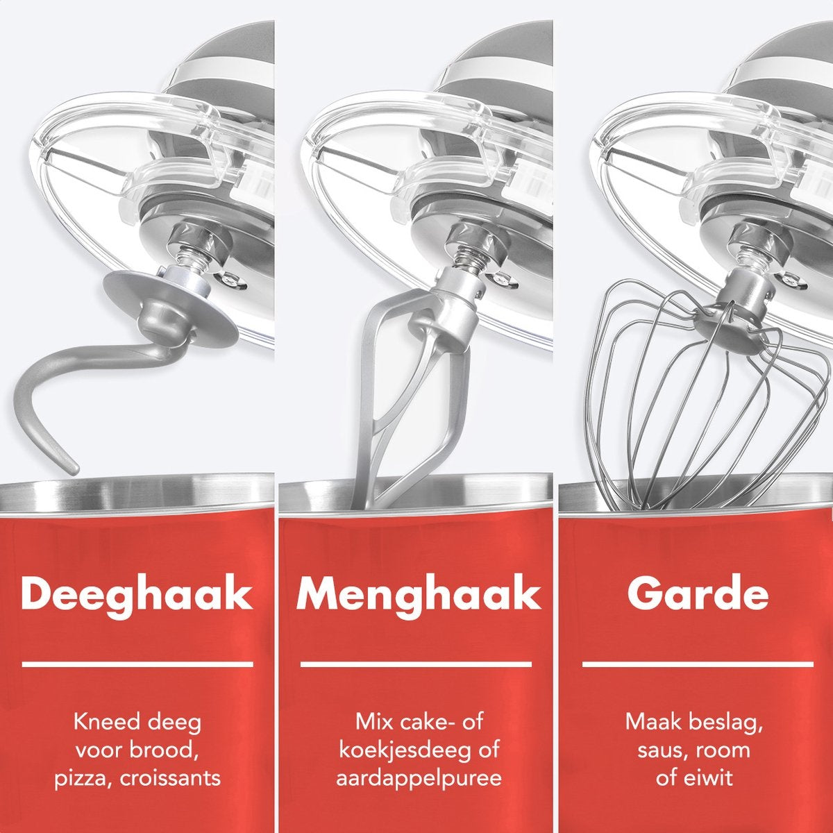 KitchenBrothers Keukenmachine & Mixer – 2000W – 6 Snelheden + Pulse – 6,2L RVS Mengkom – 38,7 x 23,8 x 31,4 cm – Zilver