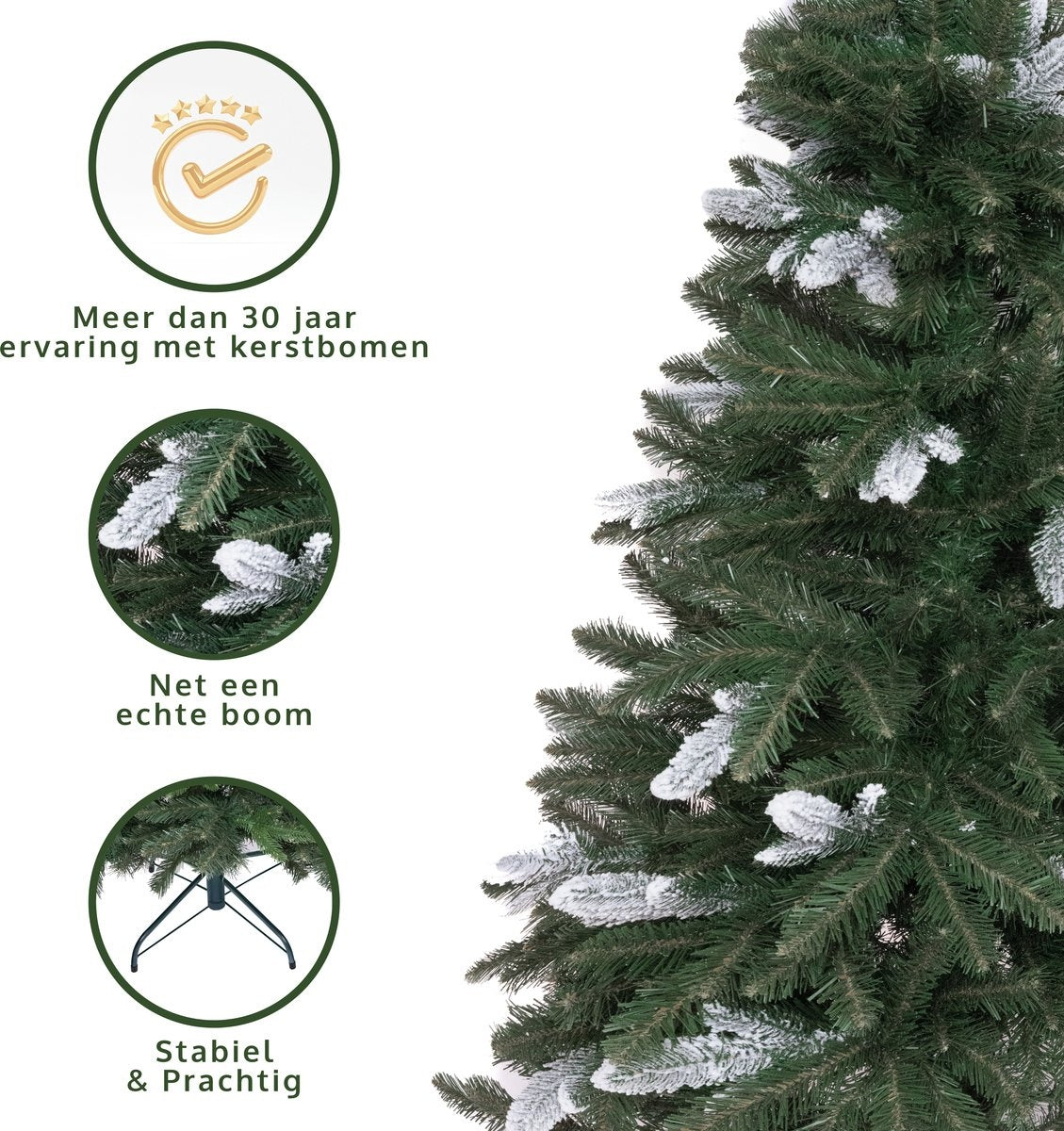 PristinePine Volle Kunstkerstboom met sneeuw 210cm - Stevige kerstboom - Metalen voet - Snel opgezet