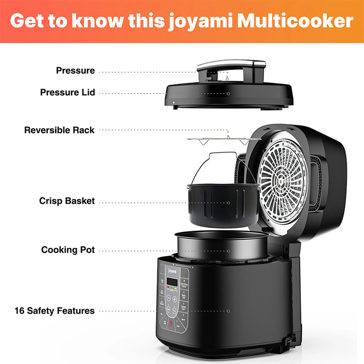 Joyami 6L Airfryer en Snelkookpan Combo - Dubbel Display - Zwart