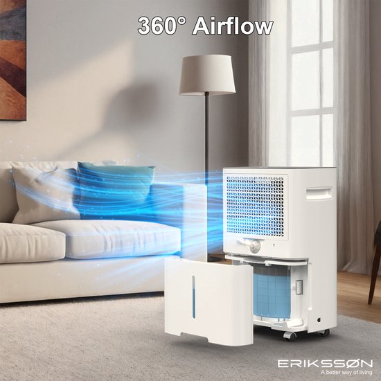 Erikssøn Luchtontvochtiger Dry Pro Plus - Ontvochtigt Tot 20 Liter Per Dag - Was-droog Functie - Geschikt Voor Huis, Slaapkamer , Badkamer , Woonkamer En Kelder - Dehumidifier - Wit