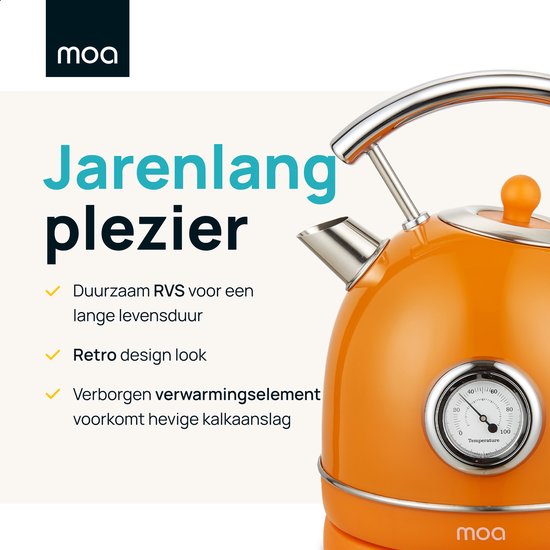 MOA Waterkoker Retro - 1,8L - Retro - 2200W - RVS - Oranje
