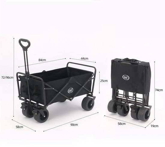AXI AB131 Opvouwbare Bolderwagen – Zwart – Met Trekstang, Remmen en Hoes – 100 kg Draagvermogen – Eenvoudig mee te nemen - Metaal