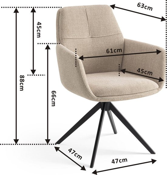 Furnihaus Draaibare Eetkamerstoel Milou met armleuning Beige