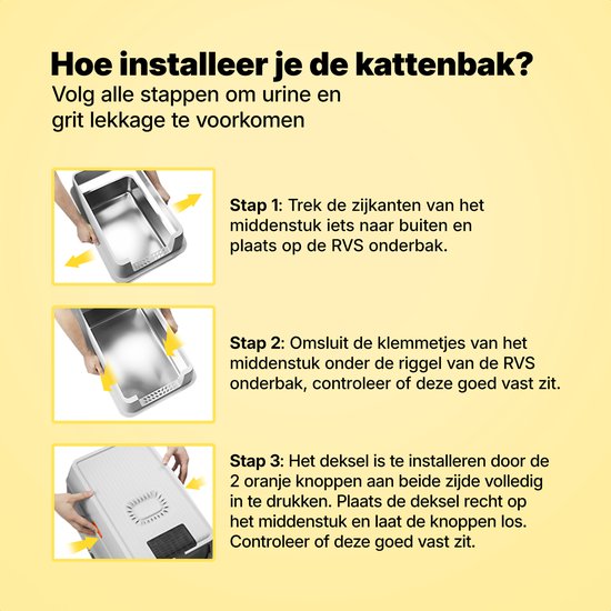 Jake en Jacky RVS Kattenbak - Kattentoilet Roestvrijstaal - Incl. Kattenbakschep met Houder en Gritopvang Opstapje - 2 in 1 Open Kattenbak met Afneembare Deksel - 60x40x38cm